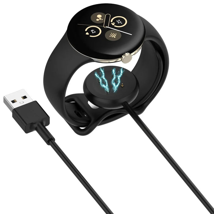 For Fitbit Ace LTE / Google Pixel Watch 3 / Pixel Watch 2 USB Cable Charging Dock Magnetic Watch Charger - Black - 5