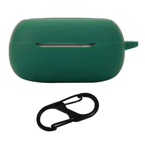 For JBL Live Beam 3 Silicone Case Bluetooth-compatible Earphone Protective Cover with Hanging Buckle - Blackish Green - 1