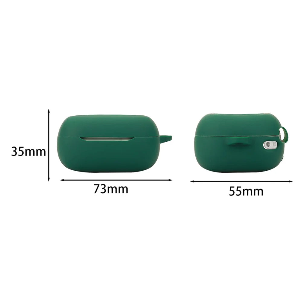 For JBL Live Beam 3 Silicone Case Bluetooth-compatible Earphone Protective Cover with Hanging Buckle - Blackish Green - 3
