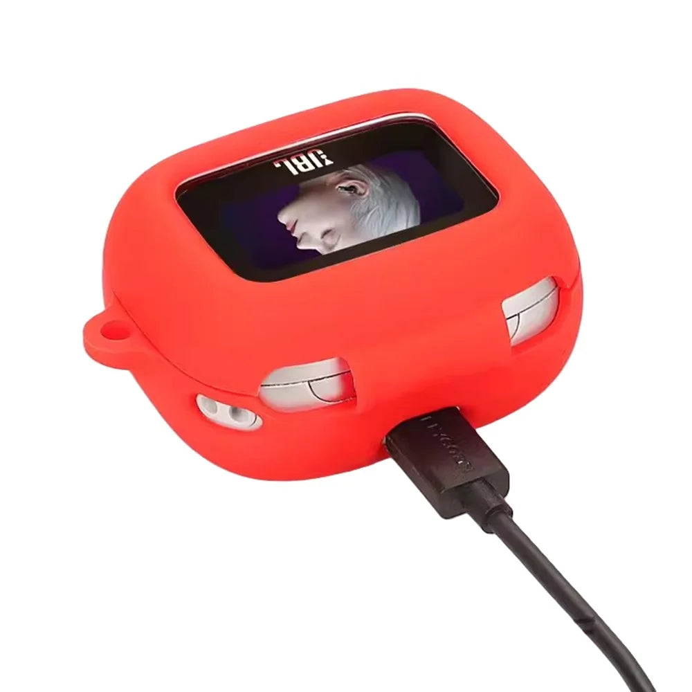 For JBL Live Flex 3 Case Anti-Drop Earphone Silicone Cover with Hanging Buckle - Red - 2