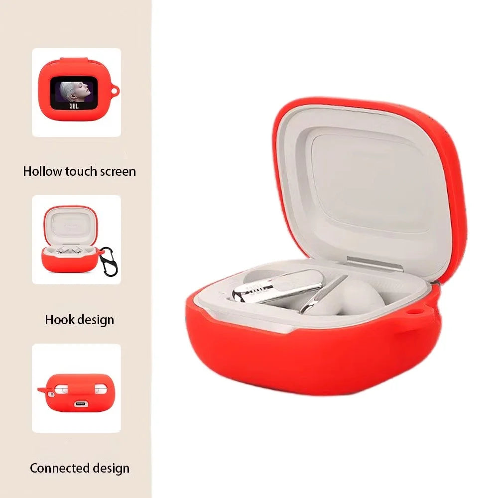 For JBL Live Flex 3 Case Anti-Drop Earphone Silicone Cover with Hanging Buckle - Red - 3