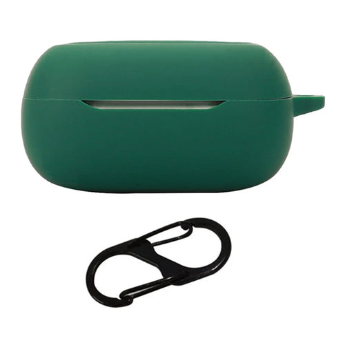 For JBL Live Buds 3 Earbuds Case Silicone Protective Cover with Anti-Lost Buckle - Blackish Green - 1