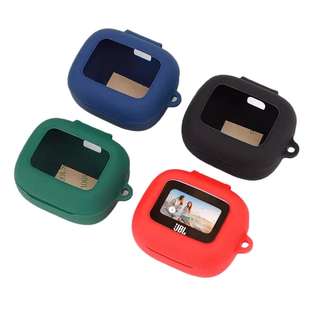 For JBL Live Buds 3 Earbuds Case Silicone Protective Cover with Anti-Lost Buckle - Blackish Green - 7