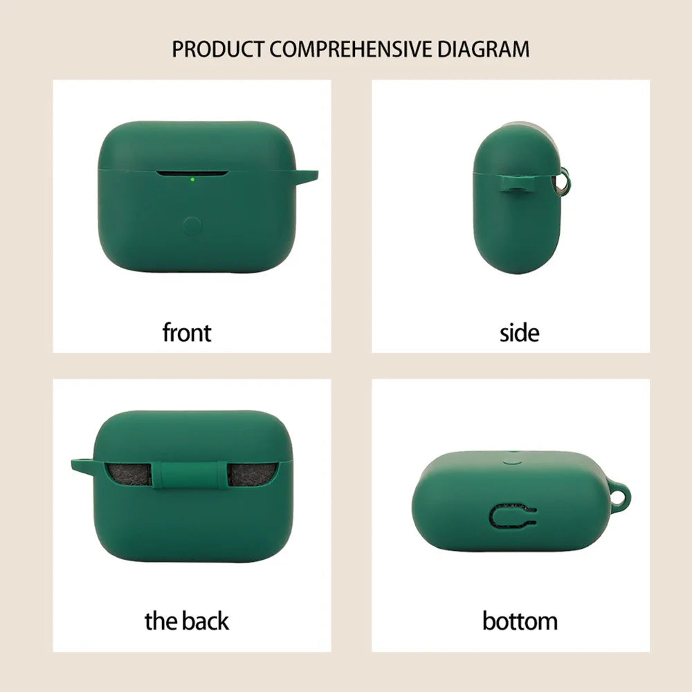For Marshall Motif II A.N.C. Earbuds Silicone Carrying Cover with Anti-Lost Buckle - Blackish Green - 4
