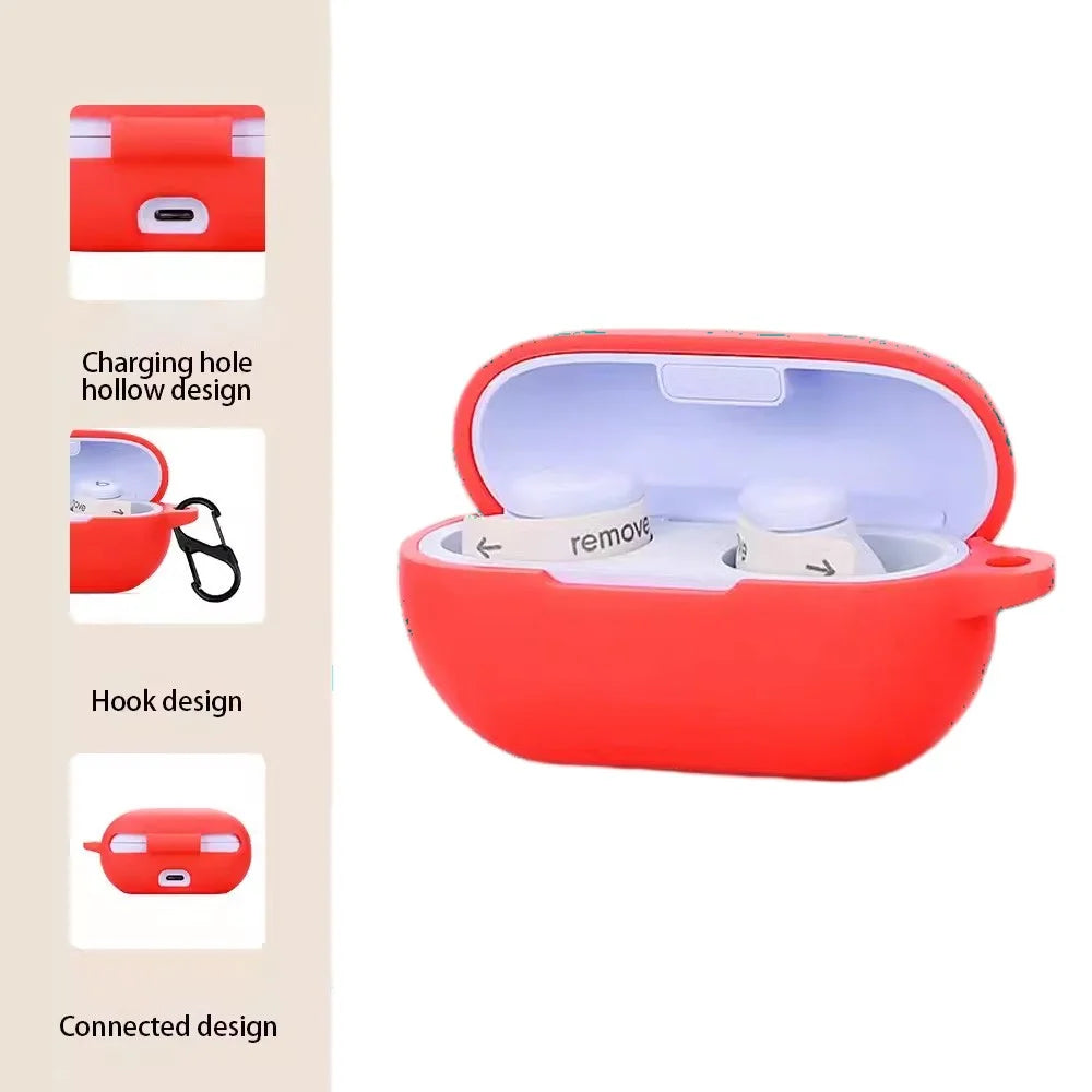 For Beats Solo Buds Earphone Case Anti Dust Silicone Sleeve Cover with Buckle - Red - 3