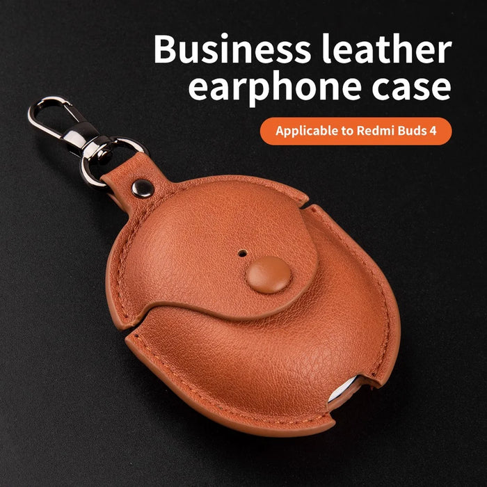 For Xiaomi Redmi Buds 4 Earphone Case PU Leather+PC Bluetooth-compatible Earbud Protective Cover - Dark Brown - 5