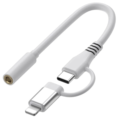 Type-C / 8-Pin Male to 3.5mm Female 2-in-1  Audio Cable Digital Chip Headphone Connection Adapter Cable - White - 1