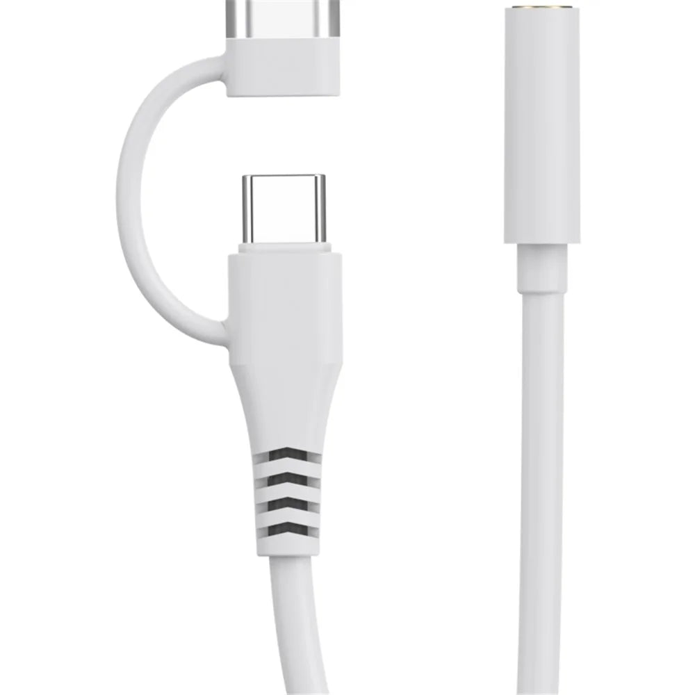 Type-C / 8-Pin Male to 3.5mm Female 2-in-1  Audio Cable Digital Chip Headphone Connection Adapter Cable - White - 2