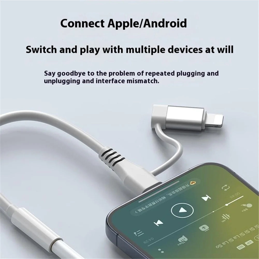 Type-C / 8-Pin Male to 3.5mm Female 2-in-1  Audio Cable Digital Chip Headphone Connection Adapter Cable - White - 3