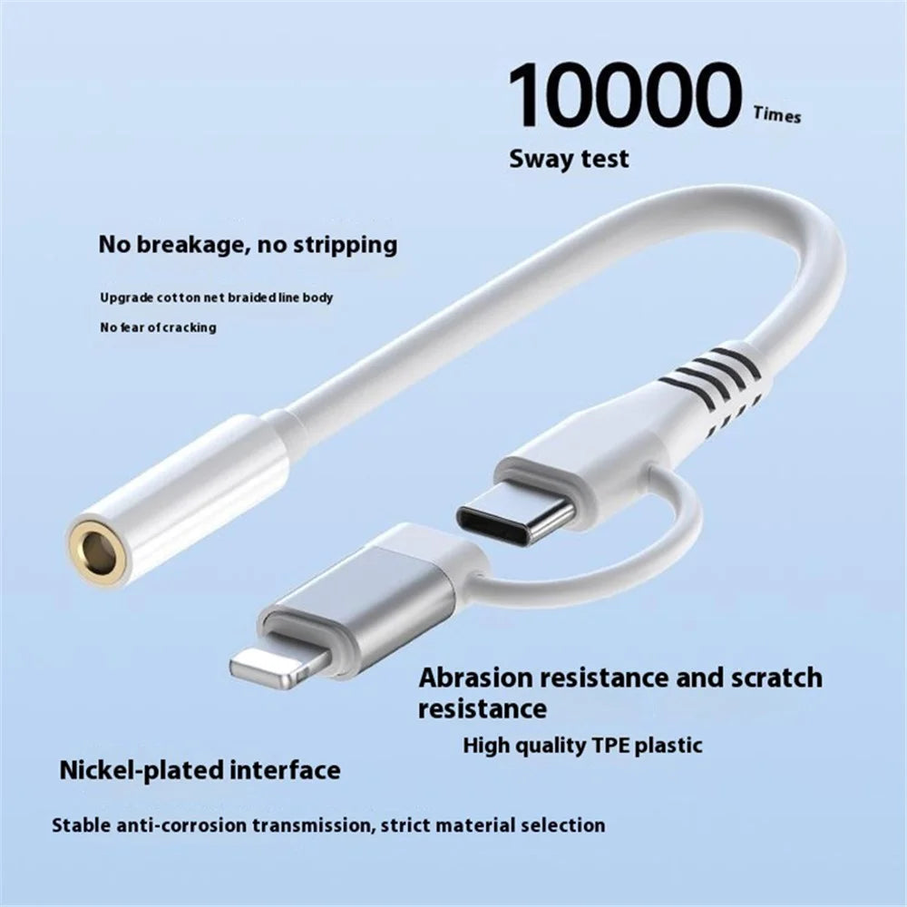 Type-C / 8-Pin Male to 3.5mm Female 2-in-1  Audio Cable Digital Chip Headphone Connection Adapter Cable - White - 4