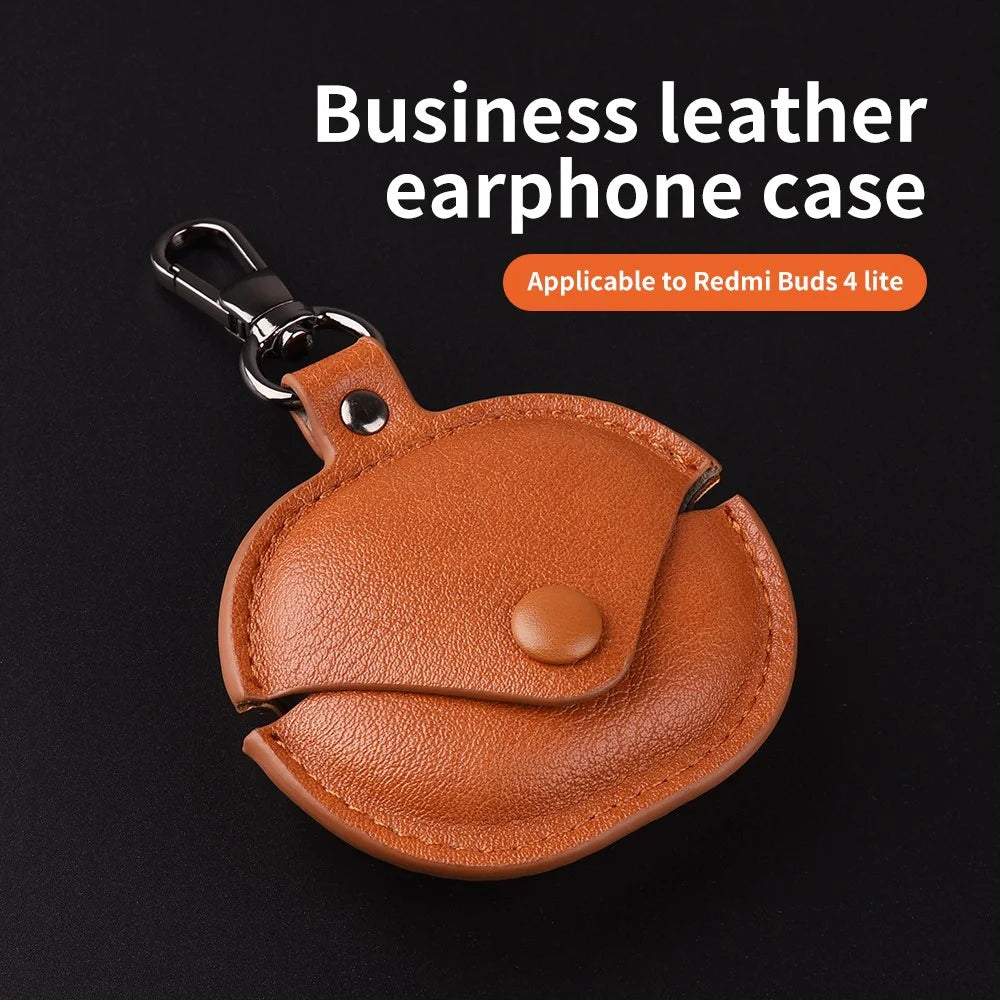 For Xiaomi Redmi Buds 4 Lite Earphone Case PU Leather+PC Bluetooth-compatible Earbud Protective Cover - Brown - 6