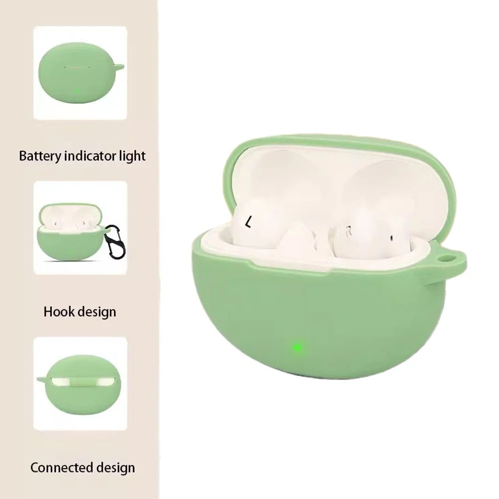 For OnePlus Nord Buds 3 Pro Case Soft Silicone Shockproof Earphone Sleeve Cover with Buckle - Matcha Green - 3