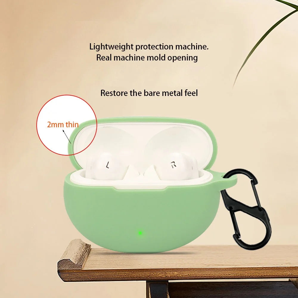 For OnePlus Nord Buds 3 Pro Case Soft Silicone Shockproof Earphone Sleeve Cover with Buckle - Matcha Green - 5