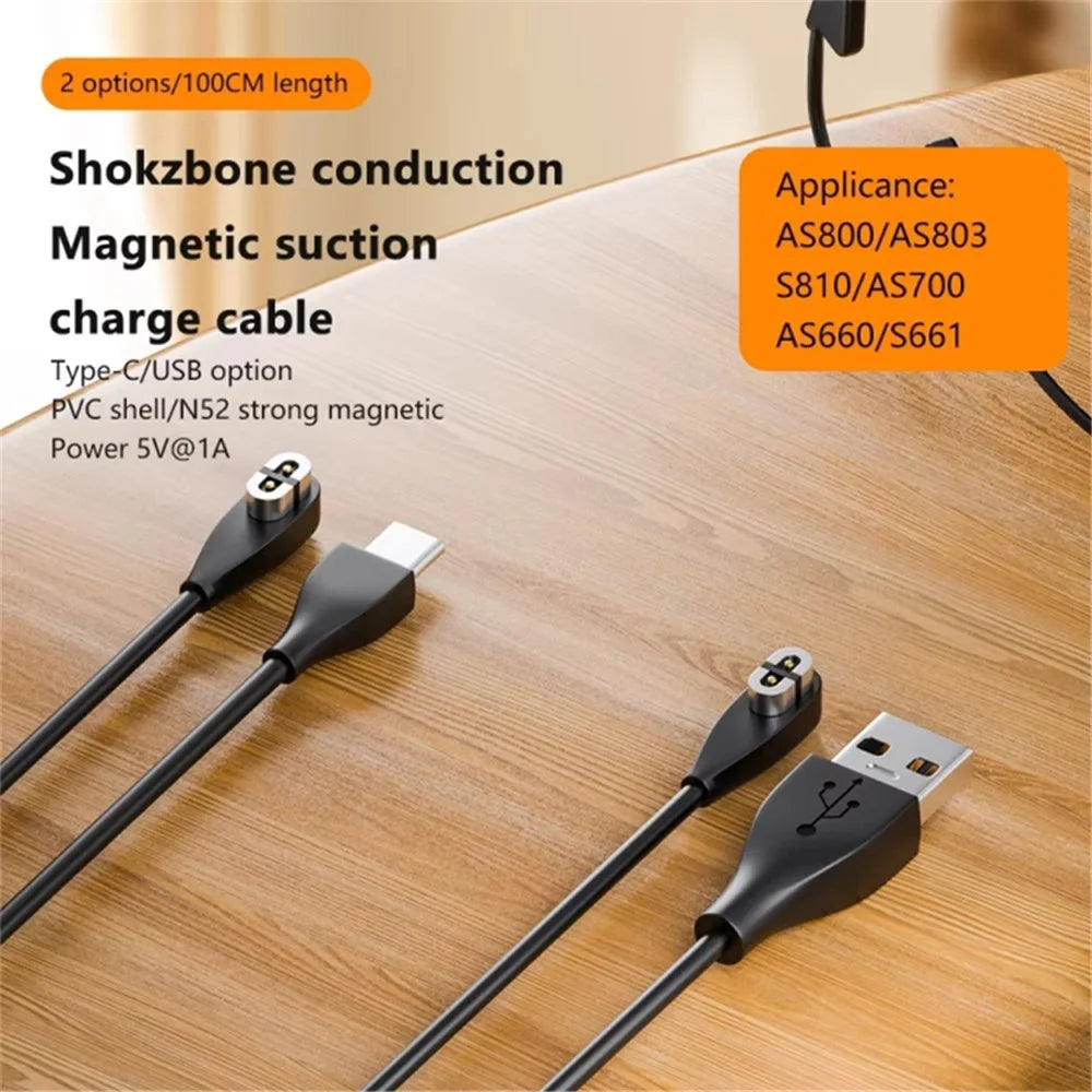 For Shokz OpenComm / AS800 / AS810 / AS700 / AS660 / S661 Bone Conduction Earphone 1m USB A Plug Charging Cable Magnetic Charger - 2