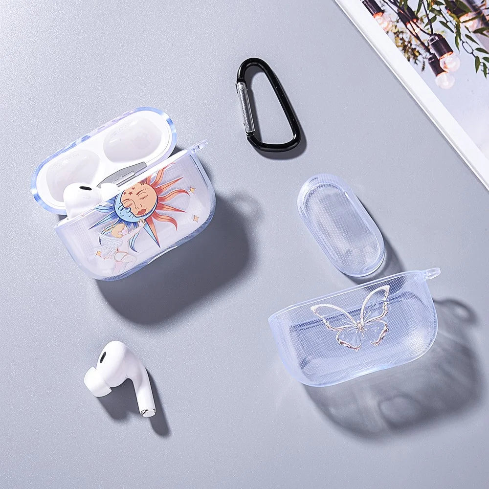 For Apple AirPods Pro Charging Case Cover Pattern Print TWS Earbuds TPU Case - Sun Angel  /  Transparent - 4