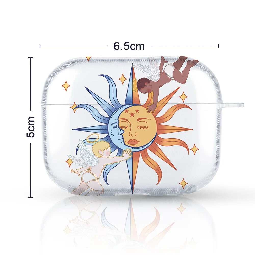 For Apple AirPods Pro Charging Case Cover Pattern Print TWS Earbuds TPU Case - Sun Angel  /  Transparent - 6