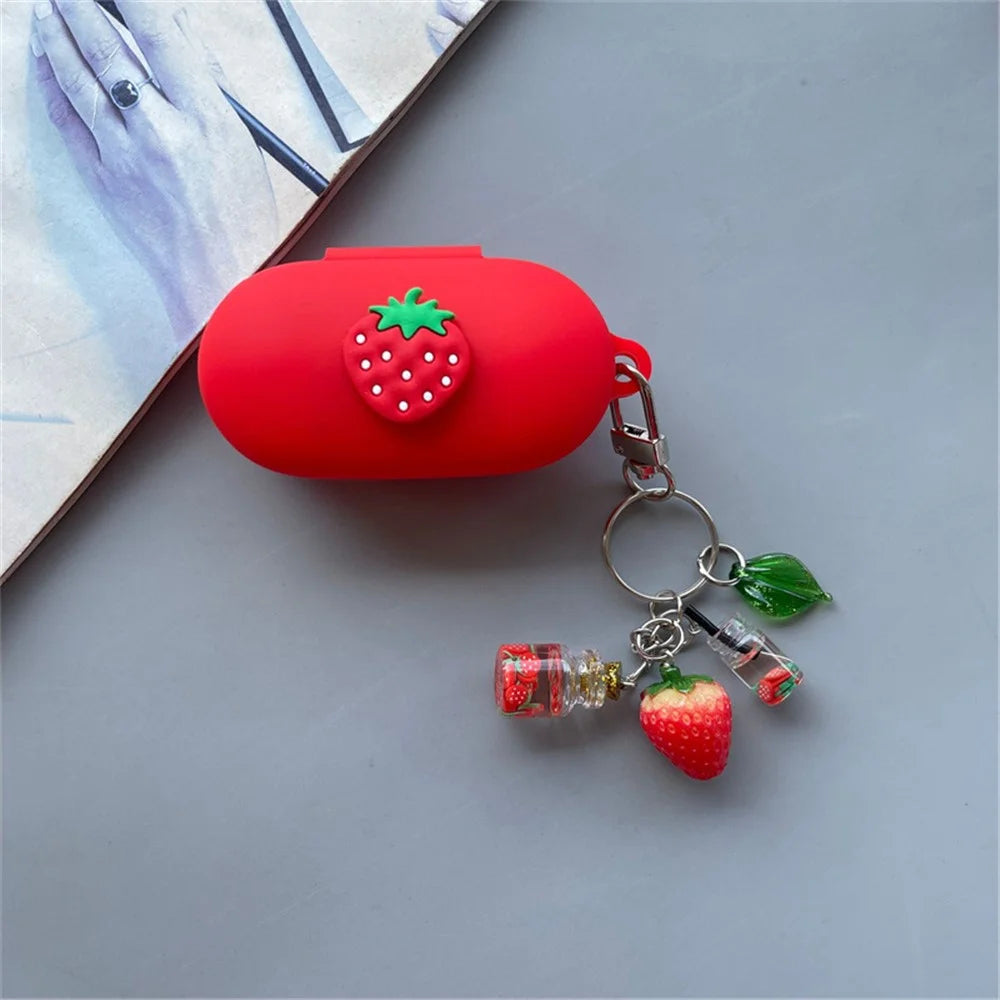 For Xiaomi Openwear Stereo Bluetooth-compatible Earphones Cartoon Fruit Silicone Case with Pendant - Strawberry - 1