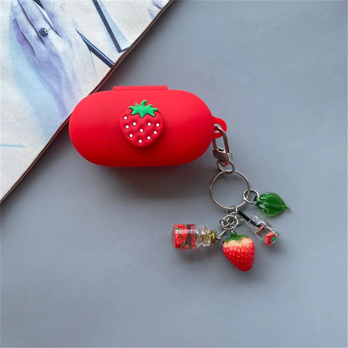 For Xiaomi Openwear Stereo Bluetooth-compatible Earphones Cartoon Fruit Silicone Case with Pendant - Strawberry - 1