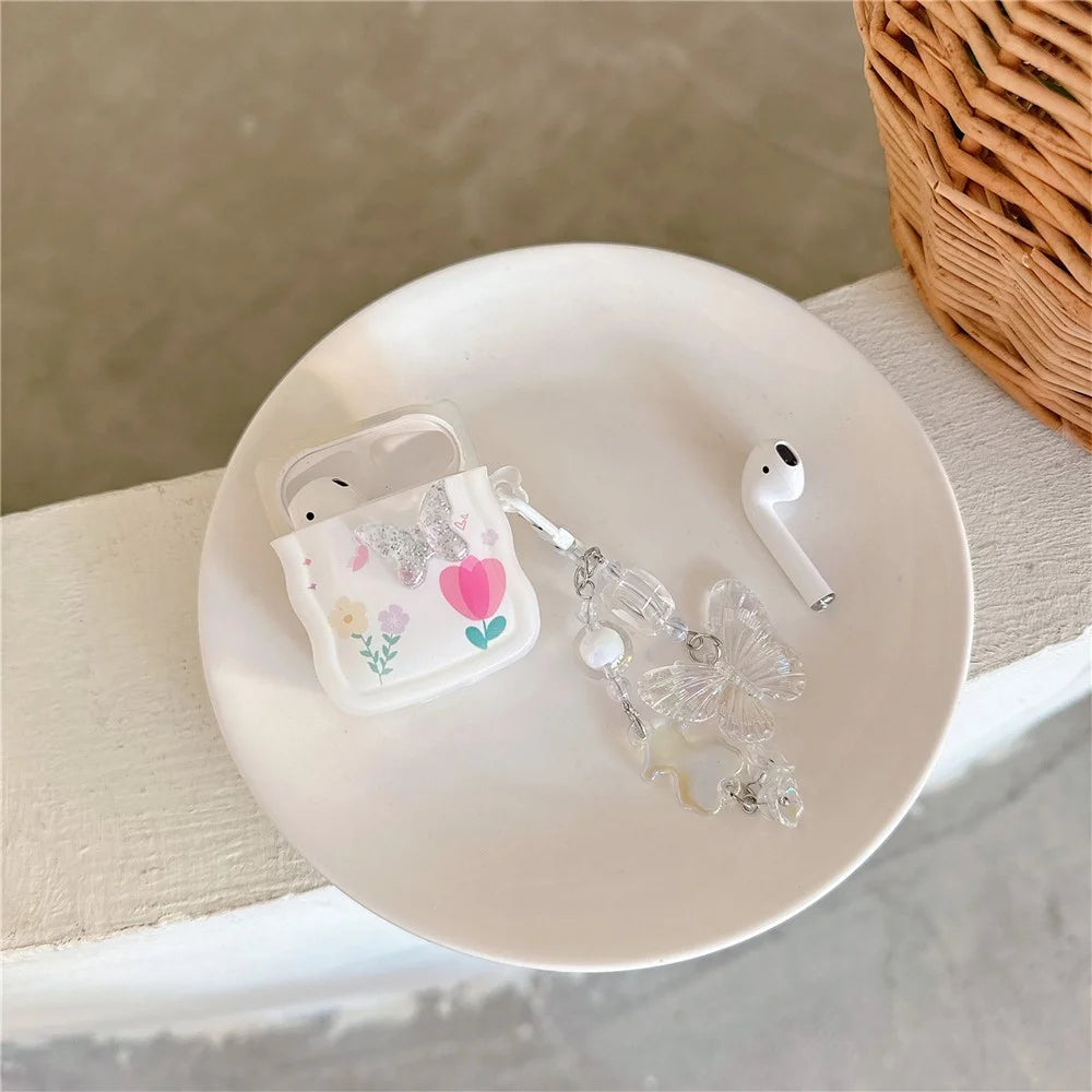 For Apple AirPods with Wireless Charging Case (2019) / AirPods with Charging Case (2019) / (2016) Butterfly and Flower TPU Case with Pendant - 3