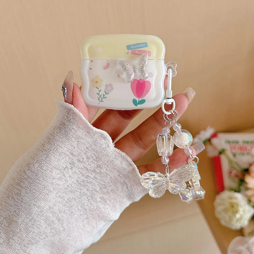 For Apple AirPods Pro 2 / AirPods Pro Bluetooth-compatible Earphones Cover Butterfly and Flower TPU Case with Pendant - 1