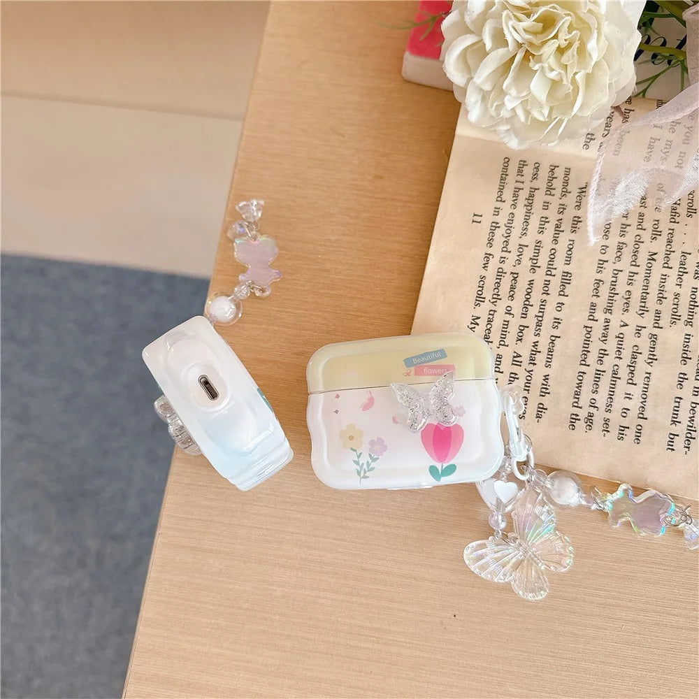 For Apple AirPods Pro 2 / AirPods Pro Bluetooth-compatible Earphones Cover Butterfly and Flower TPU Case with Pendant - 2