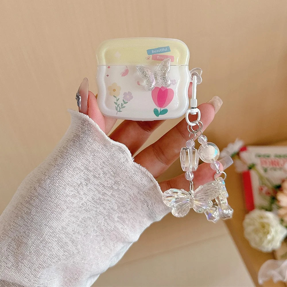 For Apple AirPods 3 Bluetooth-compatible Earphones Cover Butterfly and Flower TPU Case with Pendant - 2