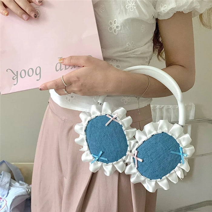 1Pair For AirPods Max Protective Case Fabric+TPU Headset Sleeve Bowknot Design - Blue - 3