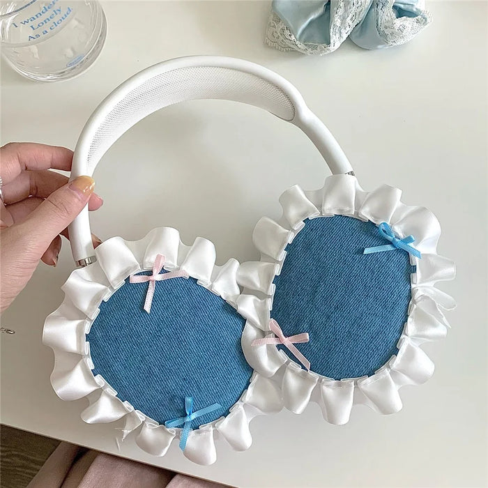 1Pair For AirPods Max Protective Case Fabric+TPU Headset Sleeve Bowknot Design - Blue - 4