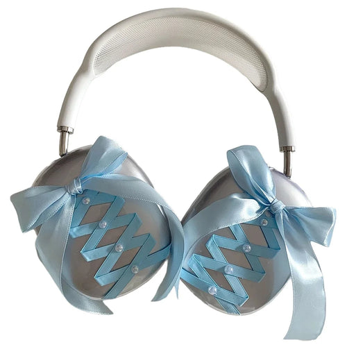 1Pair For AirPods Max Clear Case Ribbon Design Headphone TPU Sleeve - Blue - 1