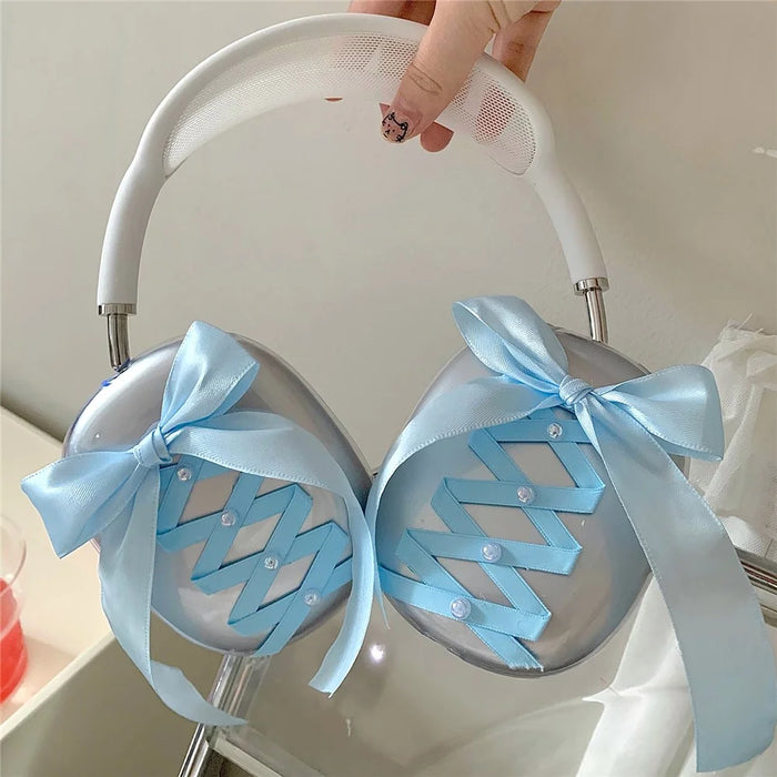 1Pair For AirPods Max Clear Case Ribbon Design Headphone TPU Sleeve - Blue - 2