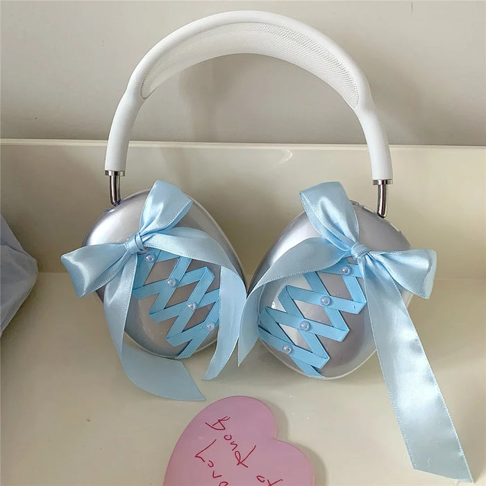 1Pair For AirPods Max Clear Case Ribbon Design Headphone TPU Sleeve - Blue - 3