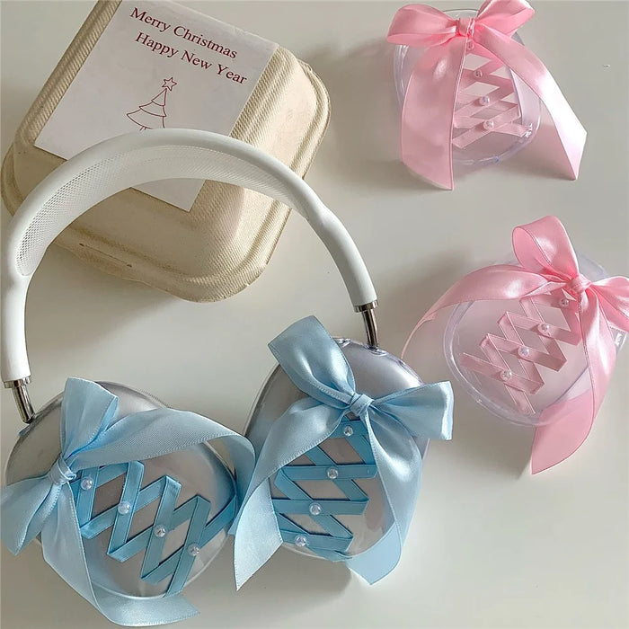 1Pair For AirPods Max Clear Case Ribbon Design Headphone TPU Sleeve - Blue - 6