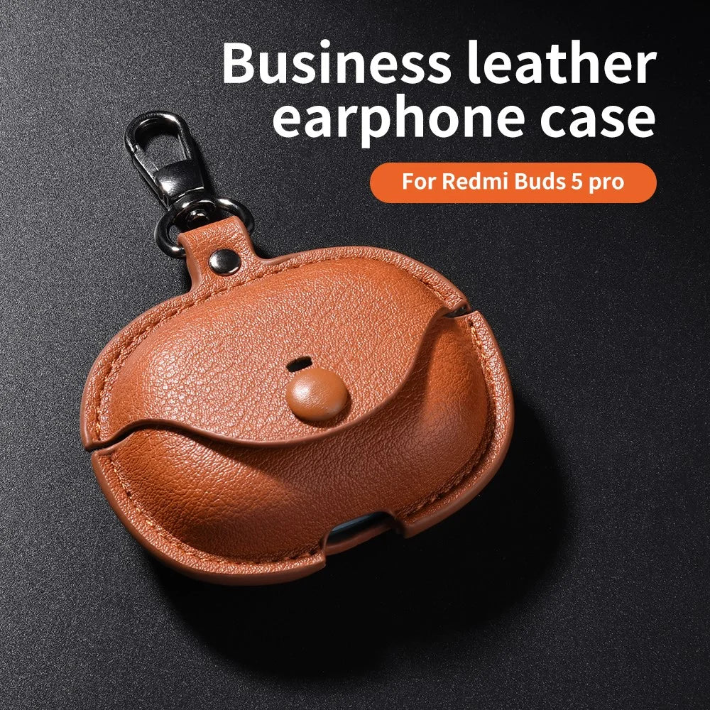 For Xiaomi Redmi Buds 5 Pro Charging Case Cover PU+PC Bluetooth-compatible Headset Protector - Brown - 2