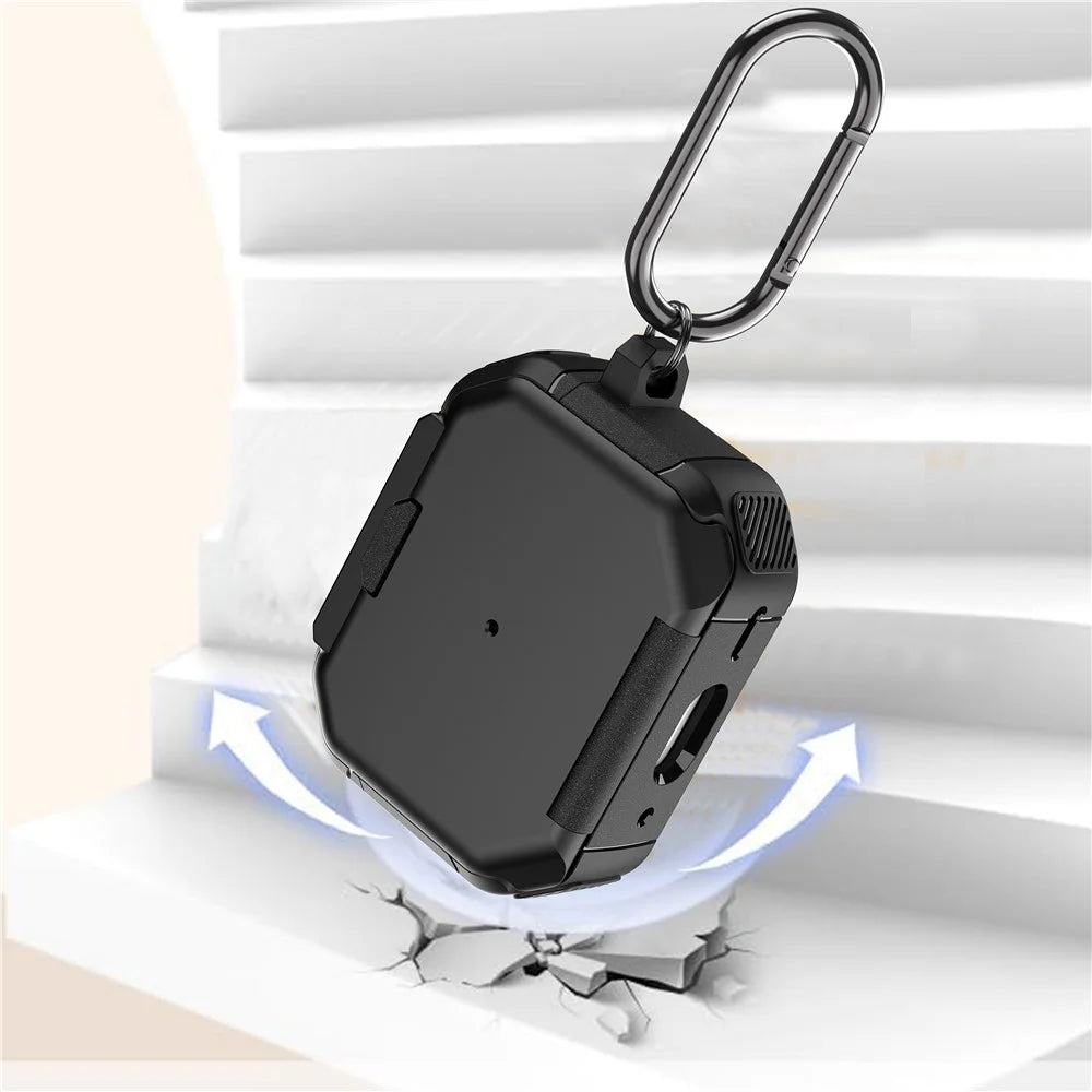 For AirPods Pro 2 Case PC+TPU Flip Stand Bluetooth-compatible Earphone Anti-Drop Cover with Carabiner - Black - 3