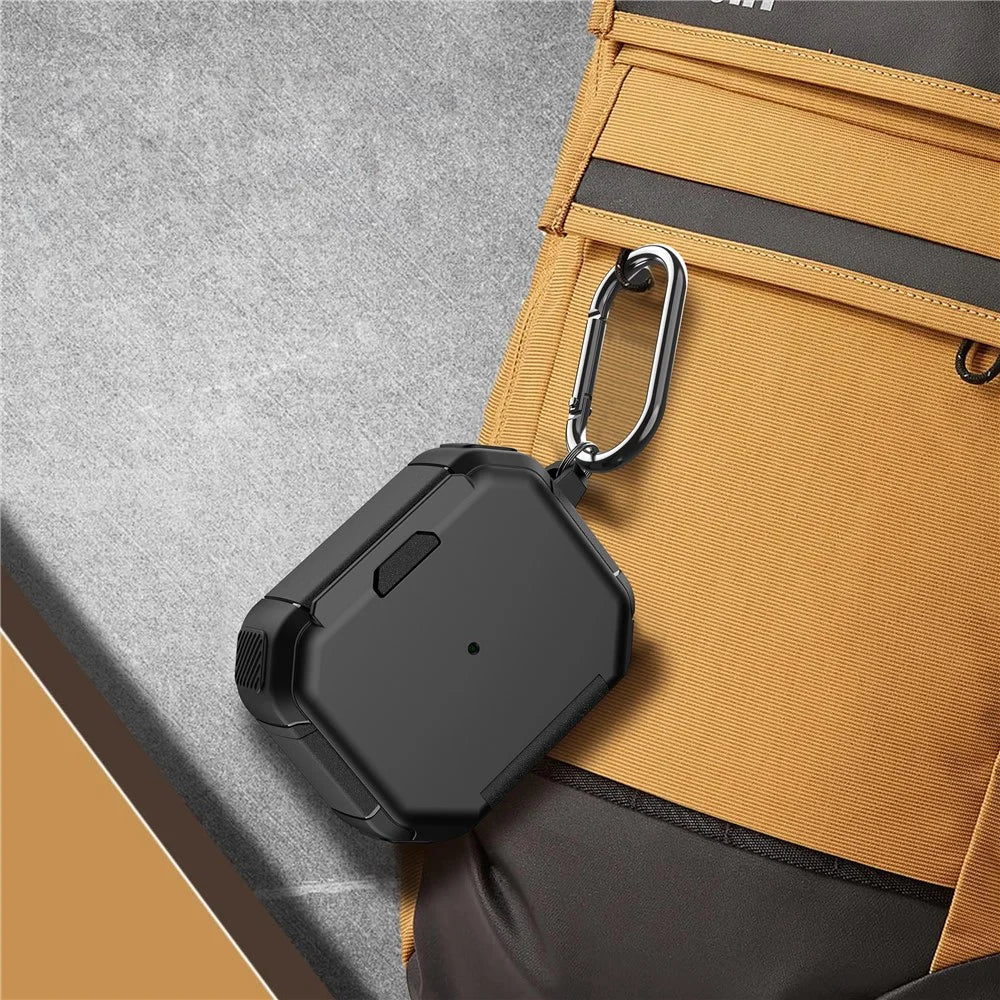For AirPods Pro 2 Case PC+TPU Flip Stand Bluetooth-compatible Earphone Anti-Drop Cover with Carabiner - Black - 5