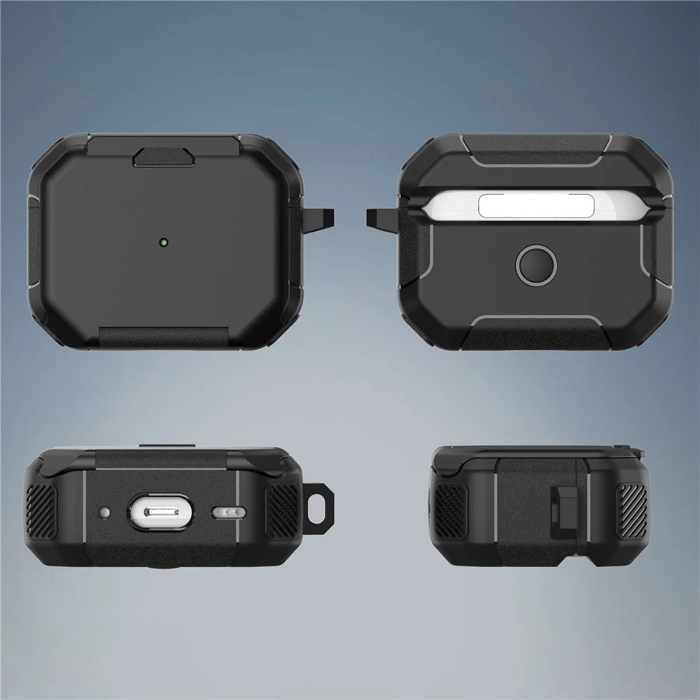 For AirPods Pro 2 Case PC+TPU Flip Stand Bluetooth-compatible Earphone Anti-Drop Cover with Carabiner - Black - 7
