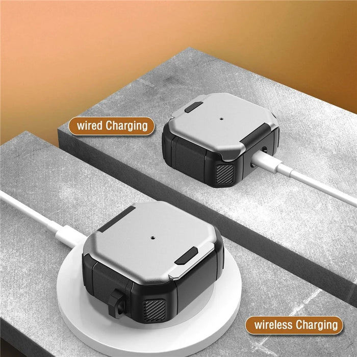 For Apple AirPods 3 Case Flip Stand PC+TPU Earphone Protective Cover with Carabiner - Silver - 2