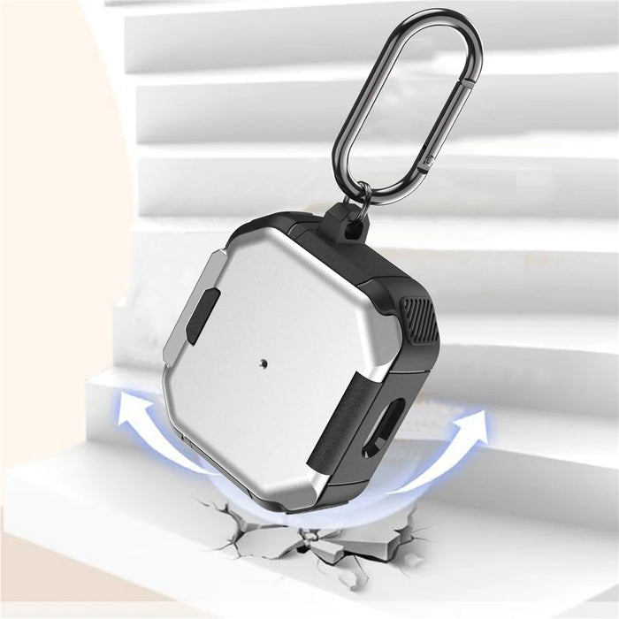 For Apple AirPods 3 Case Flip Stand PC+TPU Earphone Protective Cover with Carabiner - Silver - 3
