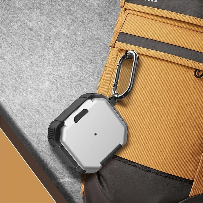 For Apple AirPods 3 Case Flip Stand PC+TPU Earphone Protective Cover with Carabiner - Silver - 4
