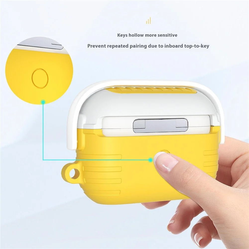 For Apple AirPods 3 Bluetooth-compatible Earphones Anti-Drop Silicone Case with Hanging Buckle - Yellow - 5