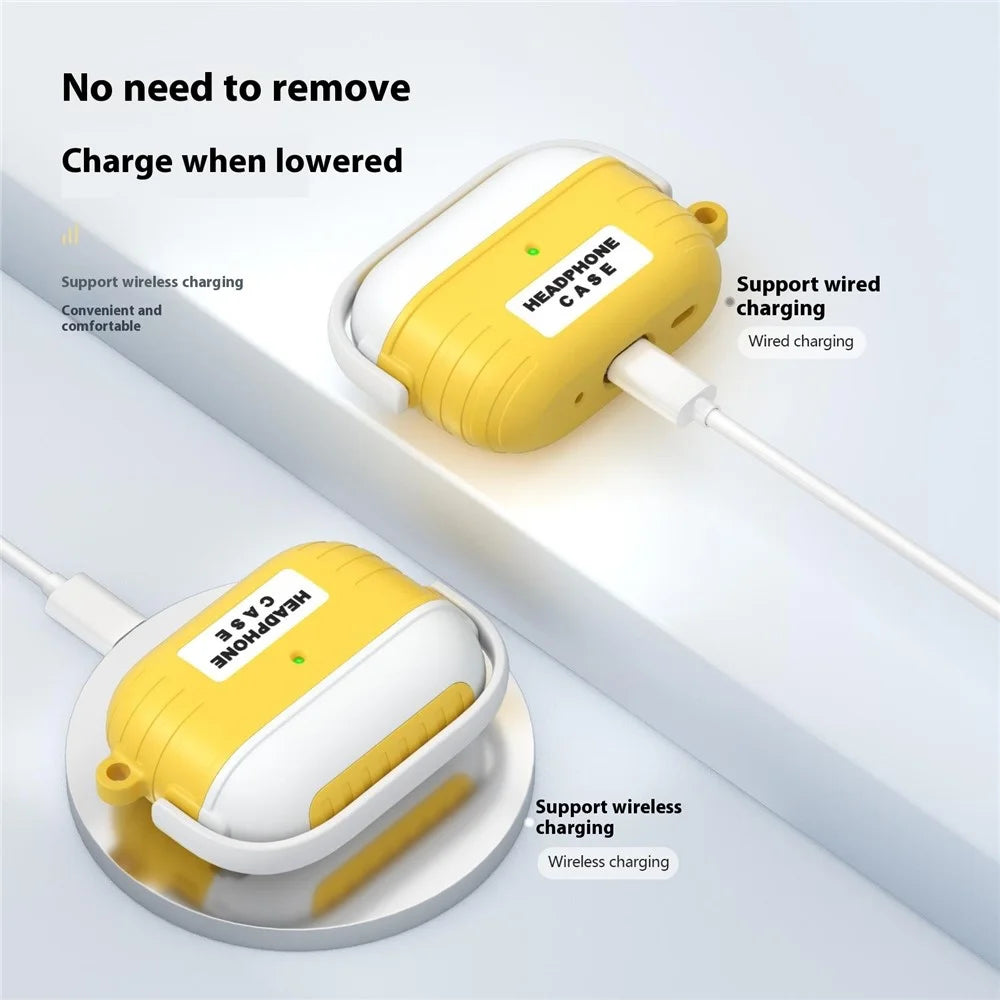 For Apple AirPods 3 Bluetooth-compatible Earphones Anti-Drop Silicone Case with Hanging Buckle - Yellow - 6