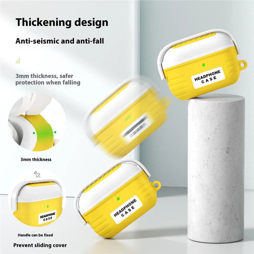 For Apple AirPods Pro 2 / AirPods Pro Bluetooth-compatible Earphones Anti-Drop Silicone Case with Hanging Buckle - Yellow - 2