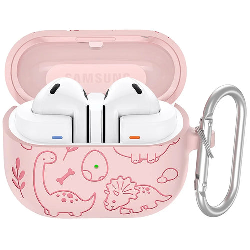 For Samsung Galaxy Buds3 Pro / Buds3 Bluetooth-compatible Earphones Cartoon Dinosaur Liquid Silicone Case with Hanging Buckle - Light Pink - 1