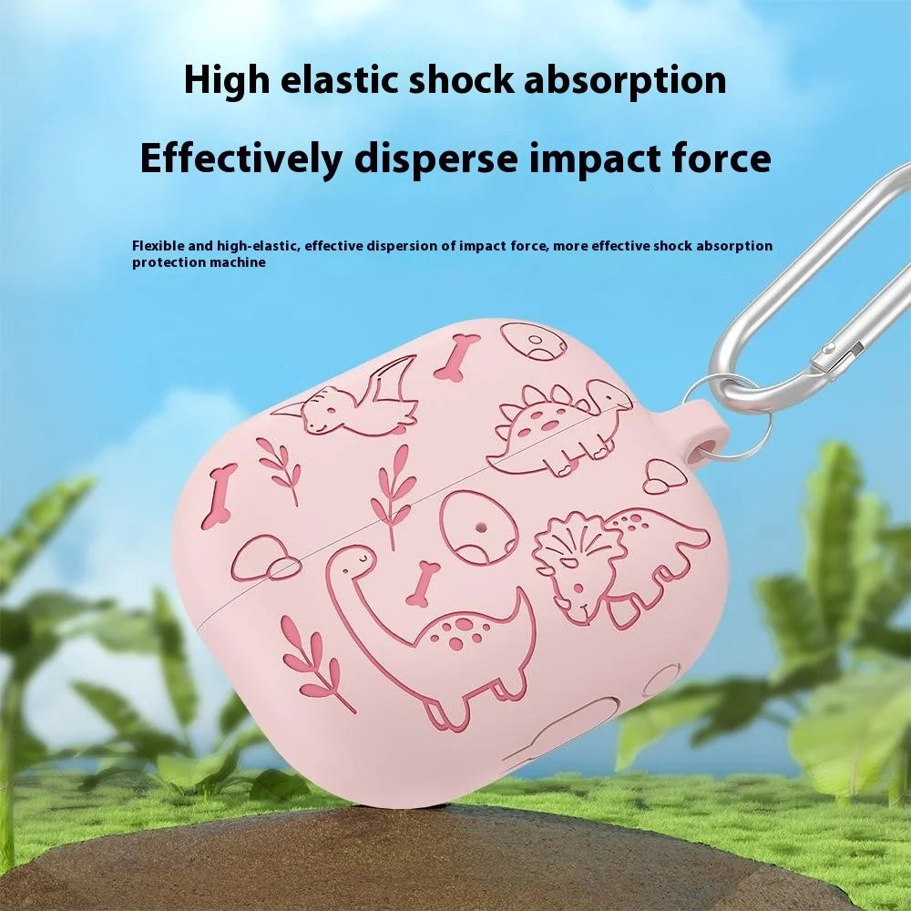 For Samsung Galaxy Buds3 Pro / Buds3 Bluetooth-compatible Earphones Cartoon Dinosaur Liquid Silicone Case with Hanging Buckle - Light Pink - 2
