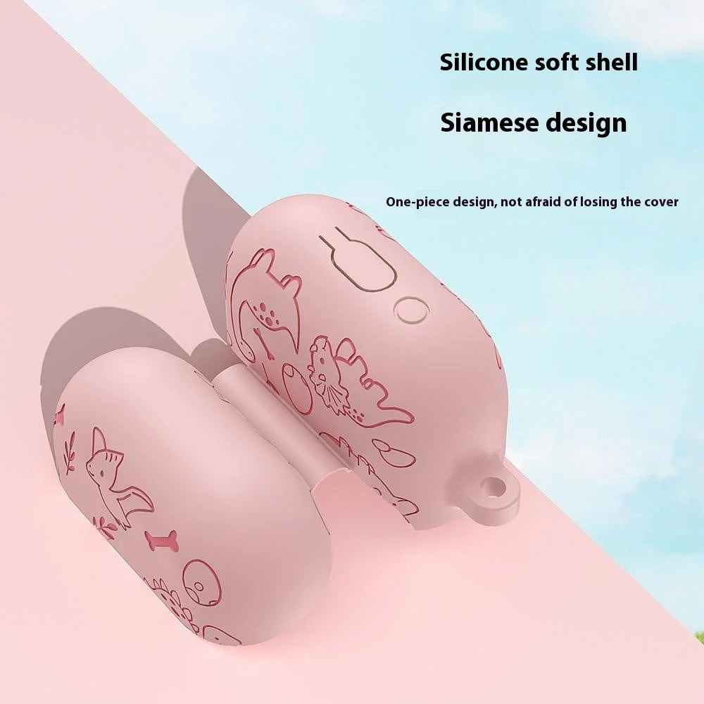 For Samsung Galaxy Buds3 Pro / Buds3 Bluetooth-compatible Earphones Cartoon Dinosaur Liquid Silicone Case with Hanging Buckle - Light Pink - 5