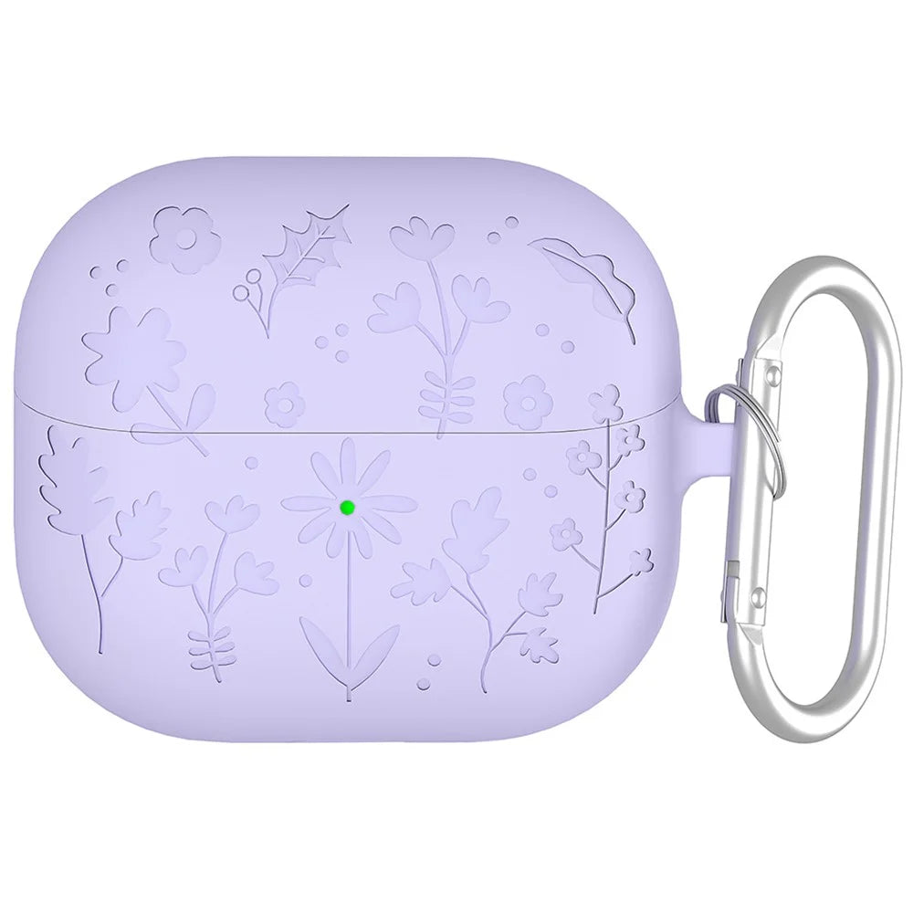 For Samsung Galaxy Buds3 Pro / Buds3 Bluetooth-compatible Earphones Flower Pattern Liquid Silicone Case with Hanging Buckle - Light Purple - 1