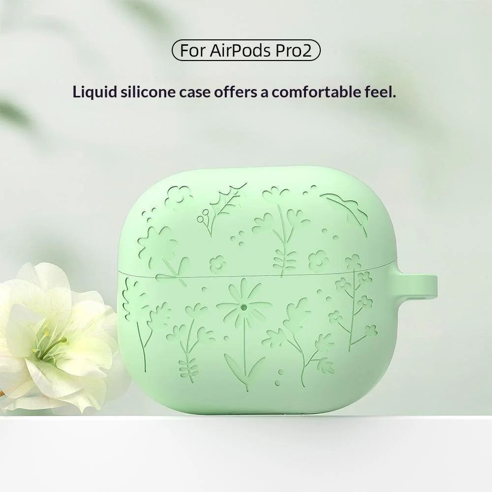 For Samsung Galaxy Buds3 Pro / Buds3 Bluetooth-compatible Earphones Flower Pattern Liquid Silicone Case with Hanging Buckle - Light Purple - 2