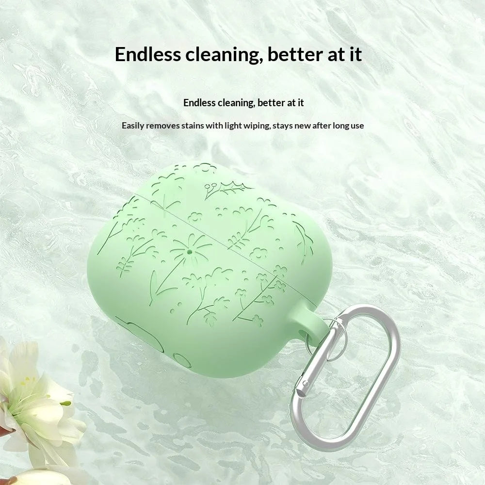 For Samsung Galaxy Buds3 Pro / Buds3 Bluetooth-compatible Earphones Flower Pattern Liquid Silicone Case with Hanging Buckle - Light Purple - 7
