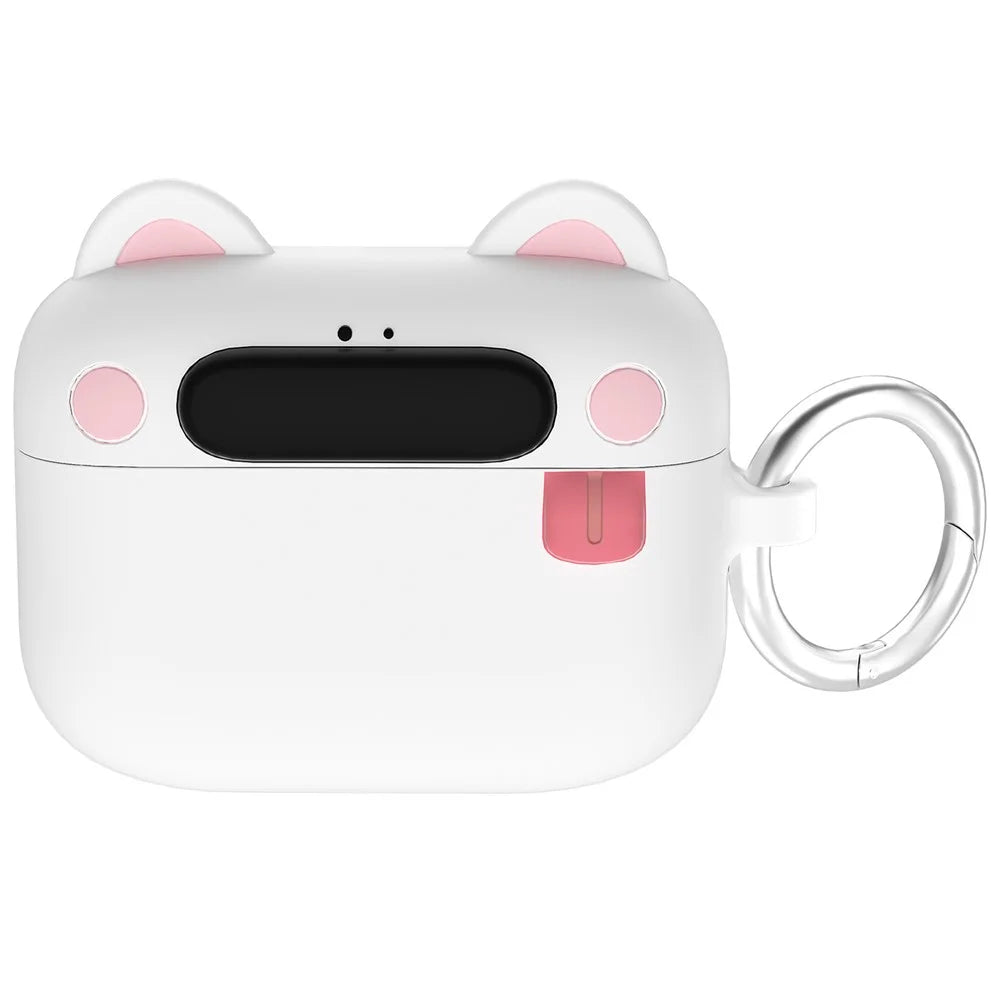 For Apple AirPods Pro 2 / AirPods Pro Bluetooth-compatible Earphones Cartoon Animal Liquid Silicone Case with Hanging Buckle - White - 1