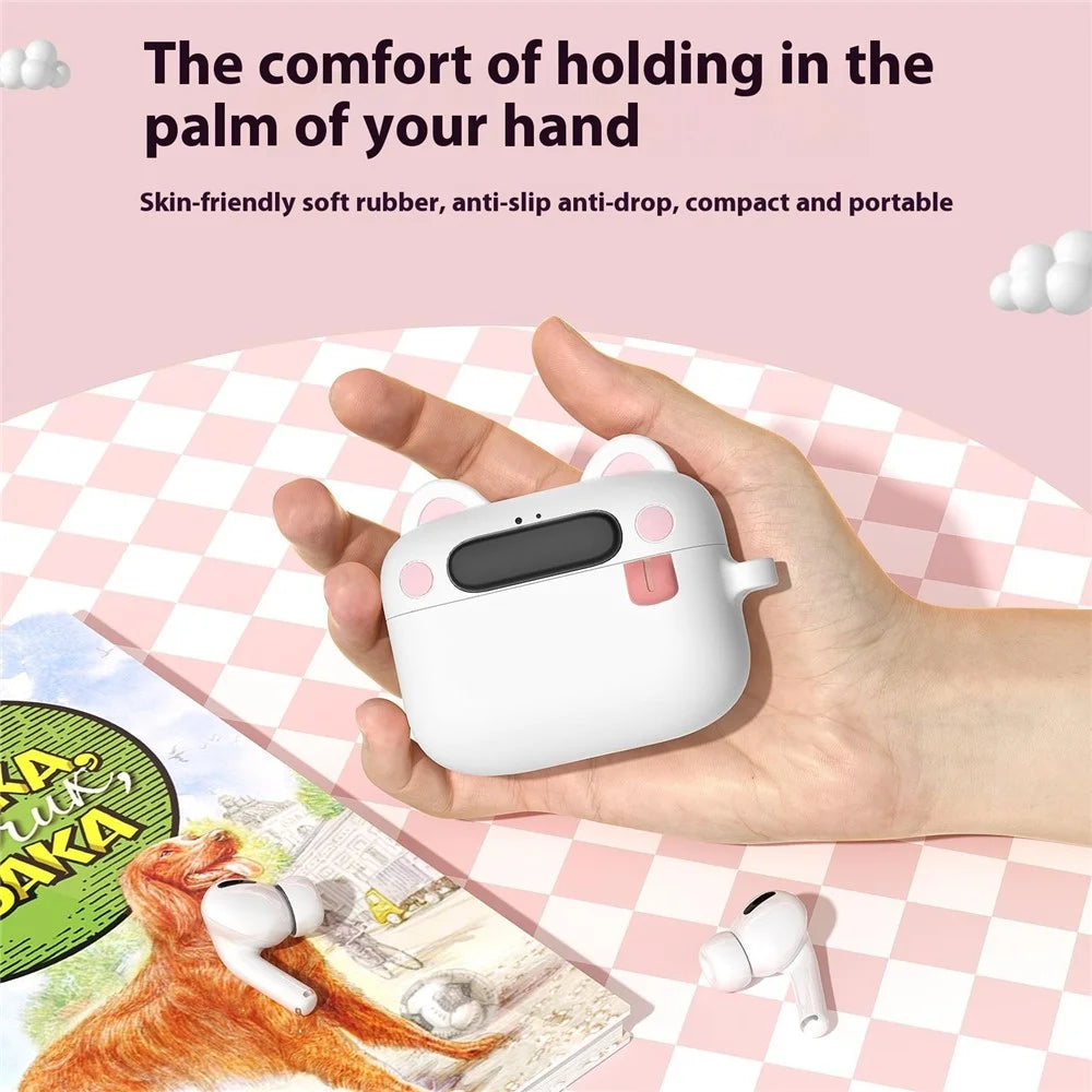 For Apple AirPods Pro 2 / AirPods Pro Bluetooth-compatible Earphones Cartoon Animal Liquid Silicone Case with Hanging Buckle - White - 3